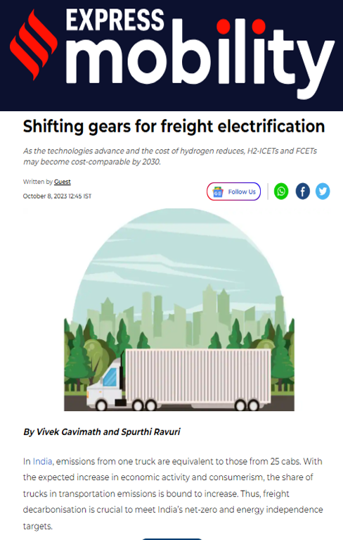 Vivek Gavimath and Spurthi Ravuri discussed freight decarbonisation in an article published in the Financial Express
