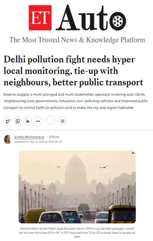 R Subramanian quoted on air pollution control measures in Delhi in an article in ET Auto