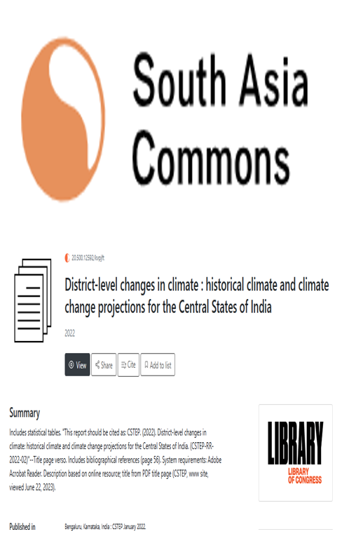 CSTEP’s report on district-level changes in climate included in South Asia Commons